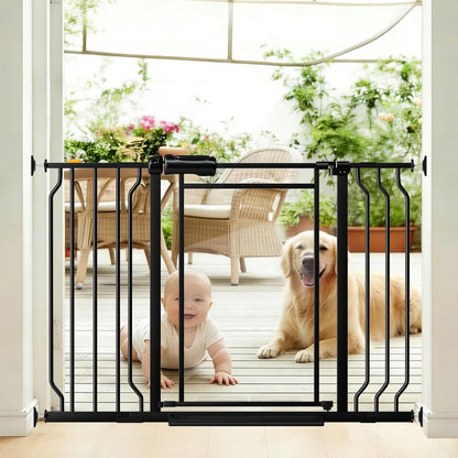Fairy Baby Triple Lock Clear Baby Gate for Doorways, 57.6”-66.8” Extra Wide Acrylic Dog Gate for Stairs, Safety Child Gate Pressure Mounted No Drill, Auto Close Clear Pet Gate One-Hand Opening, Black