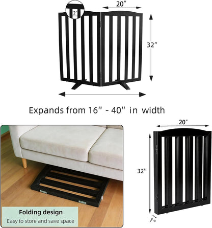 Freestanding Dog Gate Indoor,Doggie Gate Foldable Pet Gates for Doorways,Stairs or Hallways, Wooden Brown Pet Gate for the House, Pet Fence with Support Feet Included,24 "Height-3 Panels