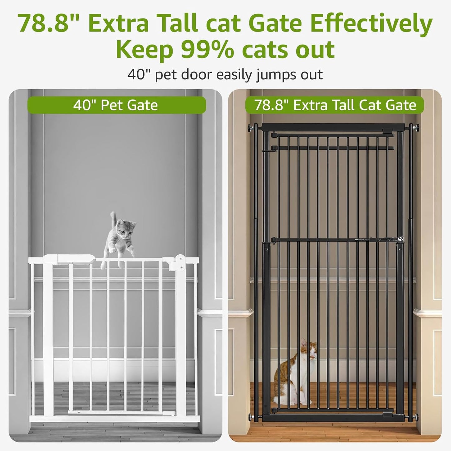 78.8" Extra Tall Cat Gate, 32.8-37.4" Wide Tall Dog Gate for Doorways/Hallways, NO Drilling Pressure Mounted Pet Gate for Stairs, Studio, Kitchen (White)