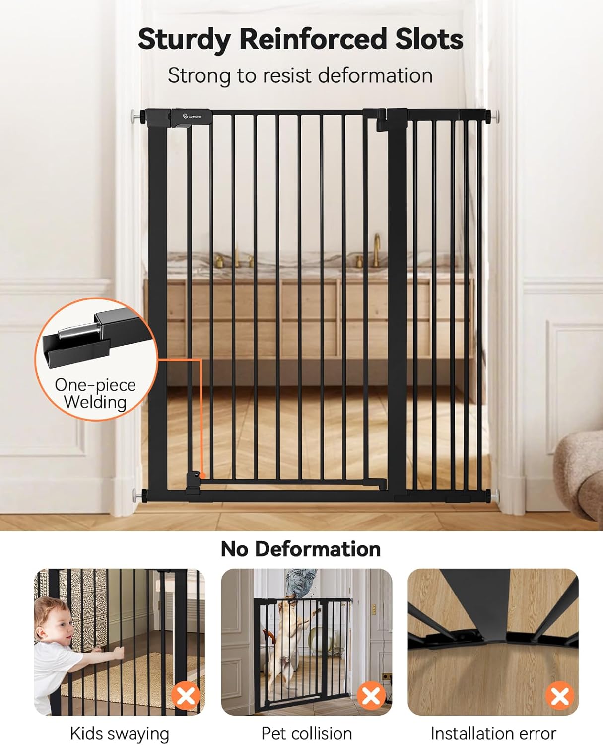 COMOMY 42" Extra Tall Baby Gate for Stairs Doorways, Fits Openings 29.5" to 40.6" Wide, Auto Close Sturdy Safety Dog Gate for House, Pressure Mounted Easy Walk Through Pet Gate with Door, White