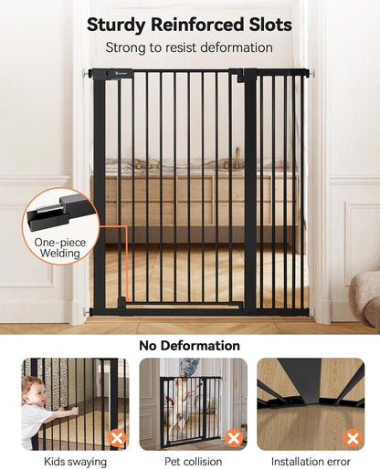 COMOMY 42" Extra Tall Baby Gate for Stairs Doorways, Fits Openings 29.5" to 40.6" Wide, Auto Close Sturdy Safety Dog Gate for House, Pressure Mounted Easy Walk Through Pet Gate with Door, White