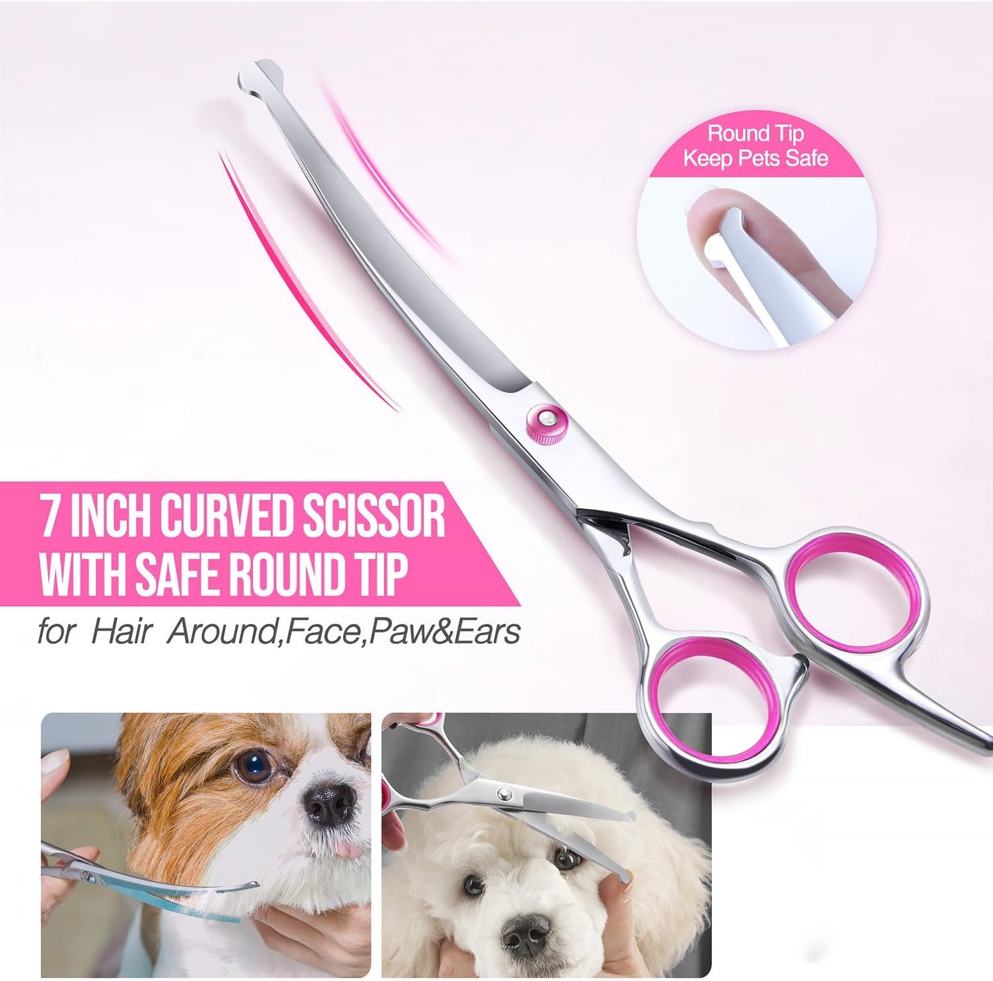 Gimars Titanium Coated Professional 6 in 1 4CR Stainless Steel Dog Grooming Scissors with Safety Round Tip, Heavy Duty Pet Grooming Scissor for Dogs, Cats and Other Animals