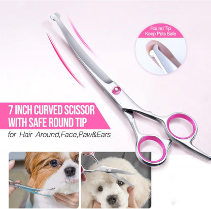 Gimars Titanium Coated Professional 6 in 1 4CR Stainless Steel Dog Grooming Scissors with Safety Round Tip, Heavy Duty Pet Grooming Scissor for Dogs, Cats and Other Animals