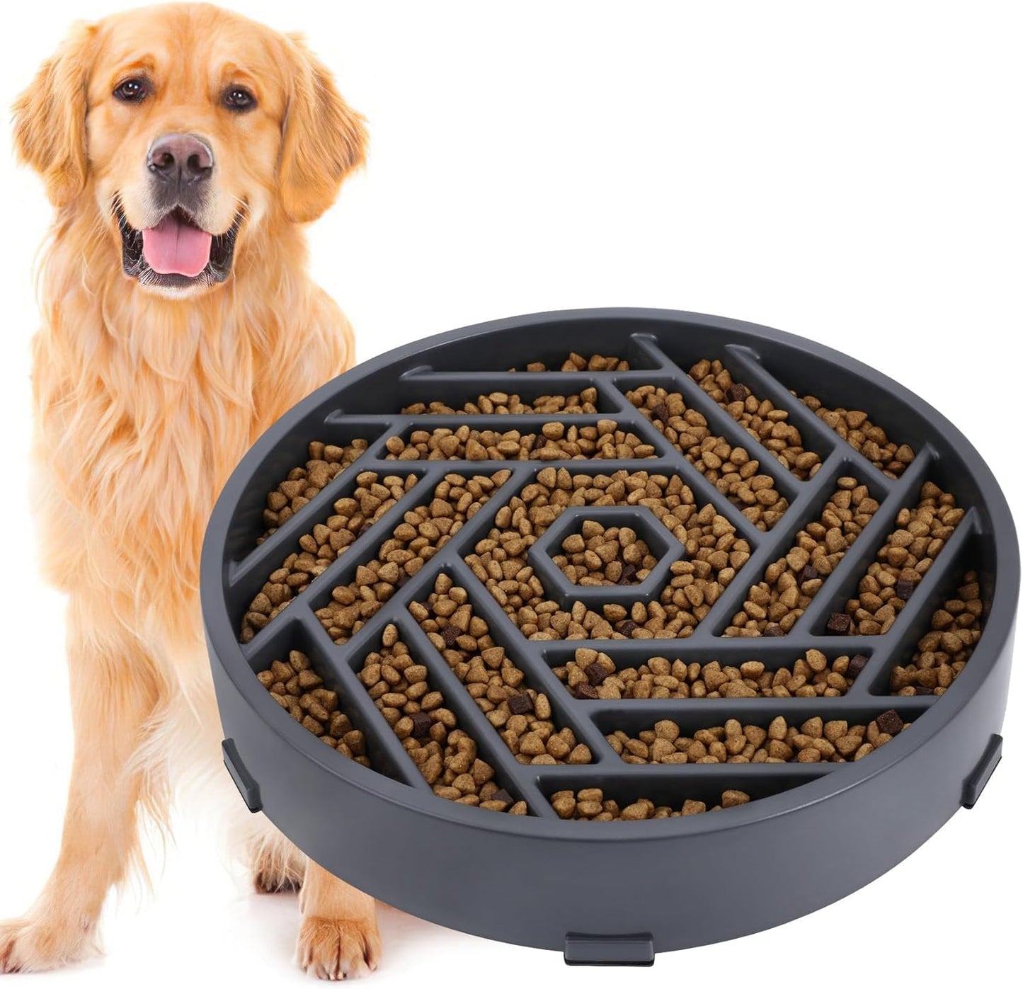 TOBYTO Slow Feeder Dog Bowls Large Medium Breed,Anti-Choking Slow Eating Dog Food Bowl,Non Slip Pet Slower Food Feeding Bowls Large Puzzle Slow Feeder Bloat Stop Maze Dog Dishes,Black