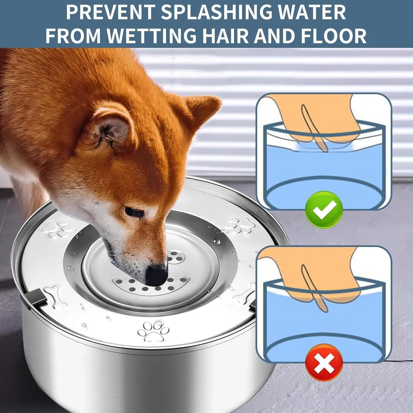 Stainless Steel Dog Water Bowl No Spill, 101oz/3L Pet Water Bowl for Dogs, Floating Disk Slow Drink Anti-Gulping Splash Proof Slow Feeder Bowls for Dog Cat, Travel Outdoor Car Home