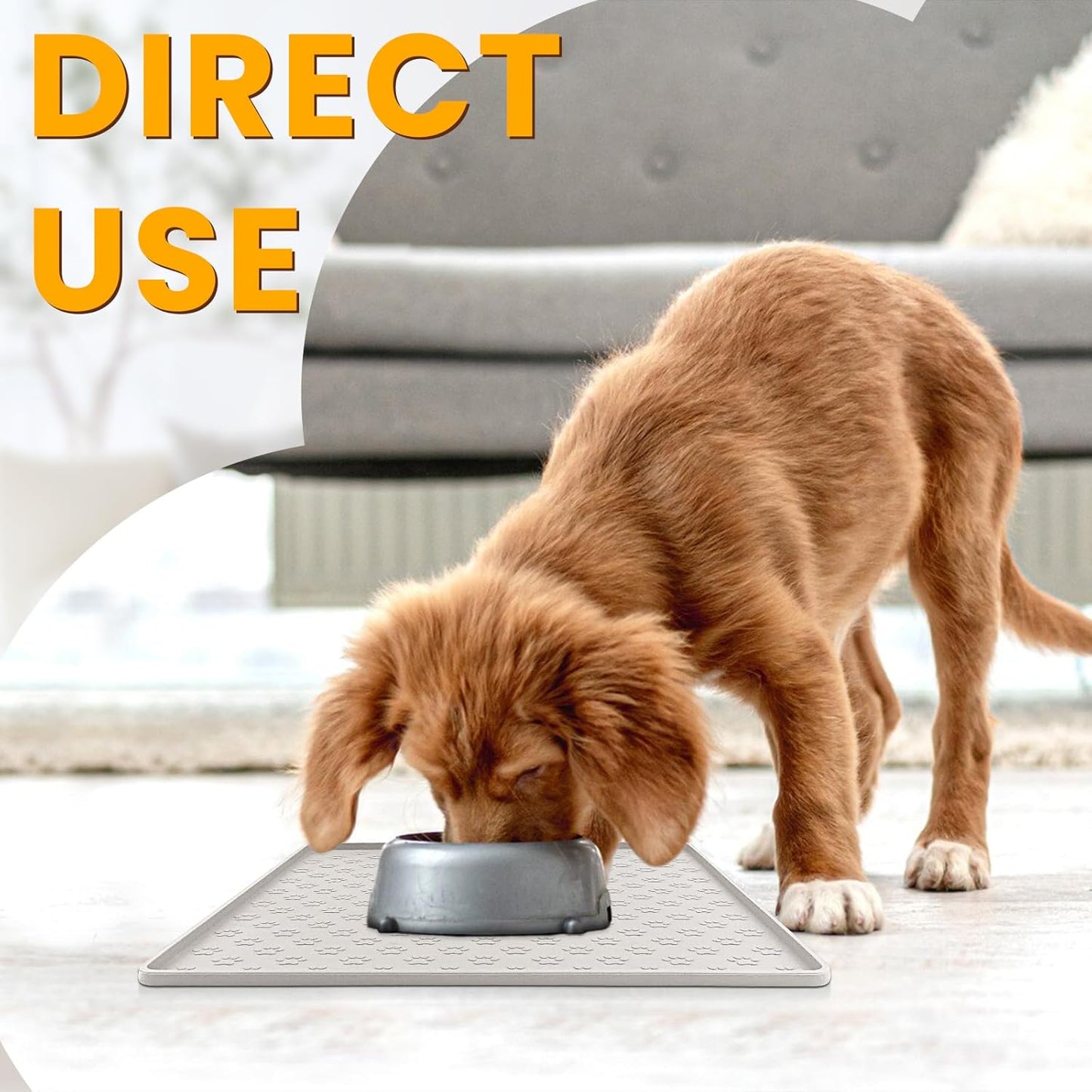 Ptlom Pet Placemat for Dog and Cat, Mat for Prevent Food and Water Overflow, Suitable for Small, Medium and Big Pet, 18" 12", Grey, Silicone
