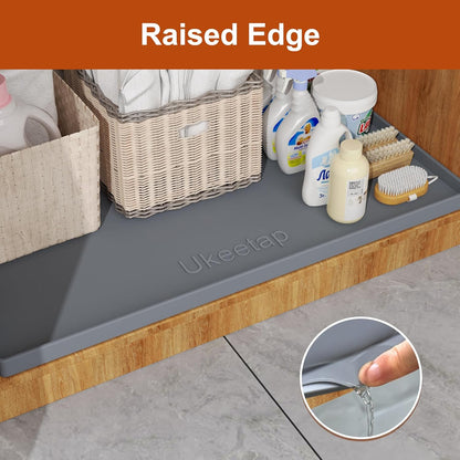ukeetap Extra Thick Silicone Mat Waterproof with Raised Edge 19” x 12”, BPA Free Non-Slip Dog & Cat Food Mat, Feeding Mat for Food and Water Bowls, Spill Proof Mat to Protect Floors, Gray