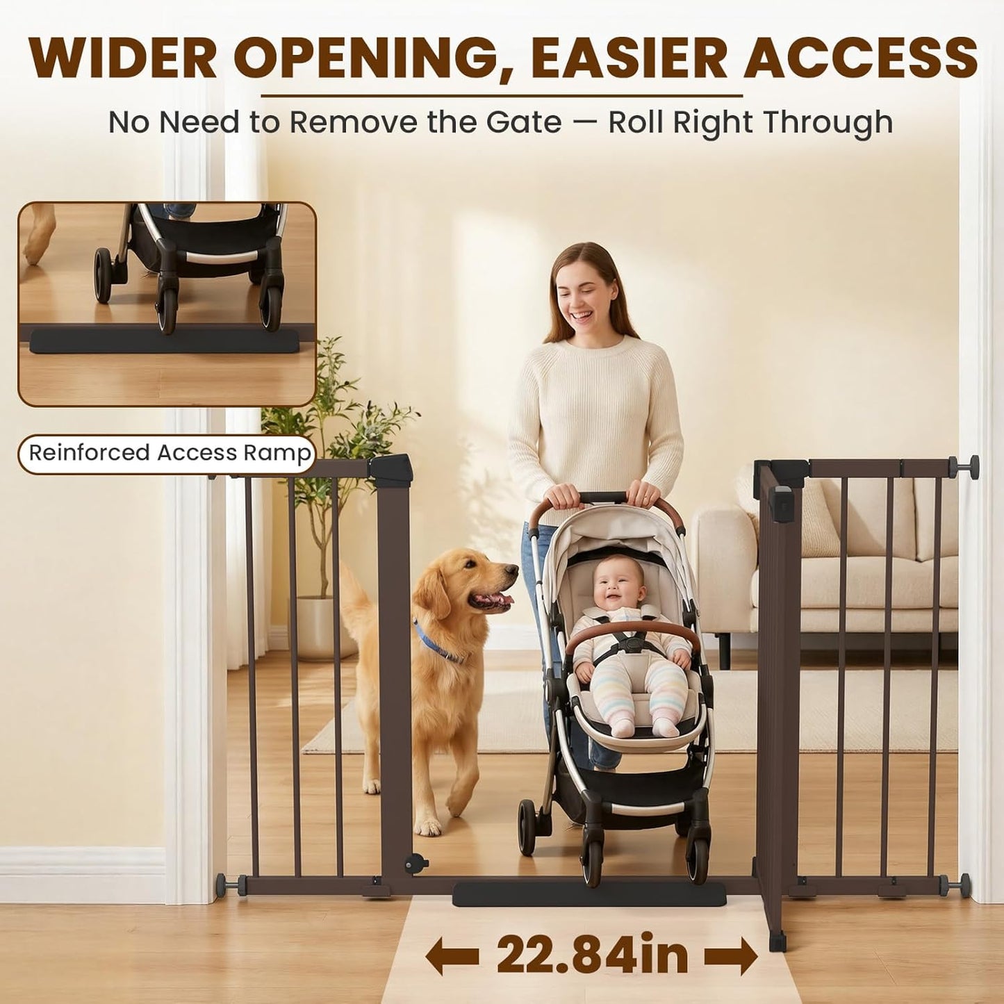 Mumeasy 36" High Extra Tall Dog Gate, 29.6"-40.5" Wide Pressure Mounted Tall Baby Gate for Dog, Auto Close Pet Gate with Door for Stairs,Doorways,House,Black