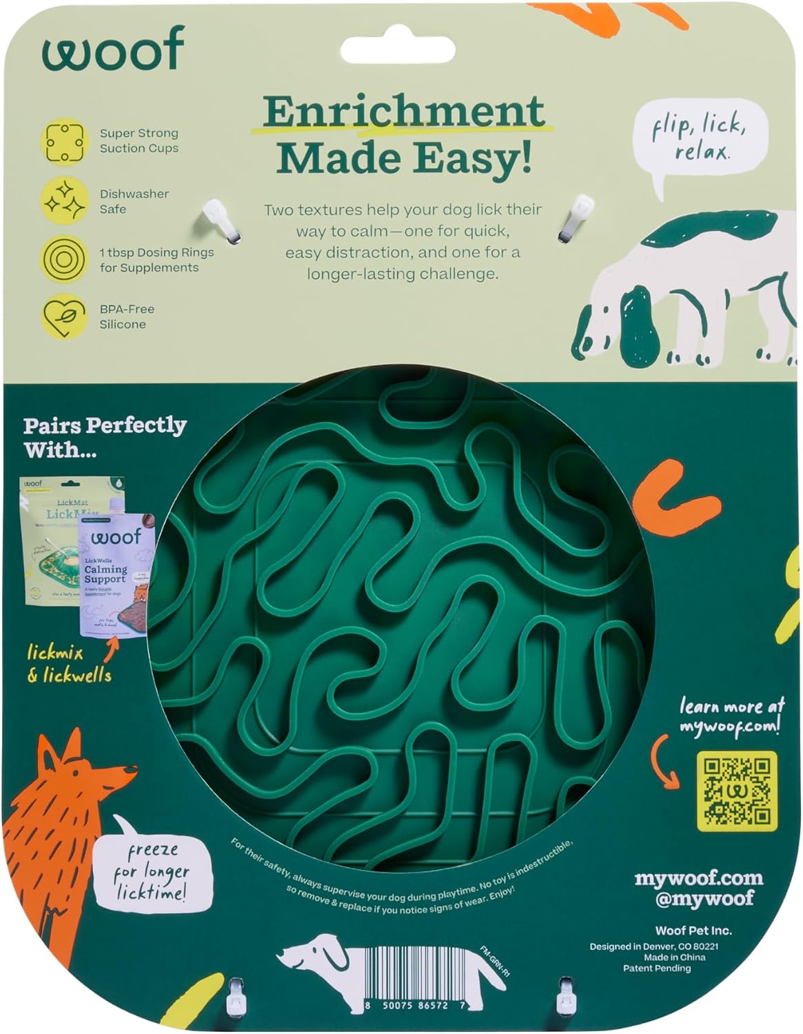 WOOF FlipMat Mini- Easy-to-Clean Lick Mat for Small Dogs & Travel - Slow Feeder Mat with Double-Sided-Non-Slip Design - BPA-Free Silicone - Lick Mat - Interactive Dog Toys - Lavender