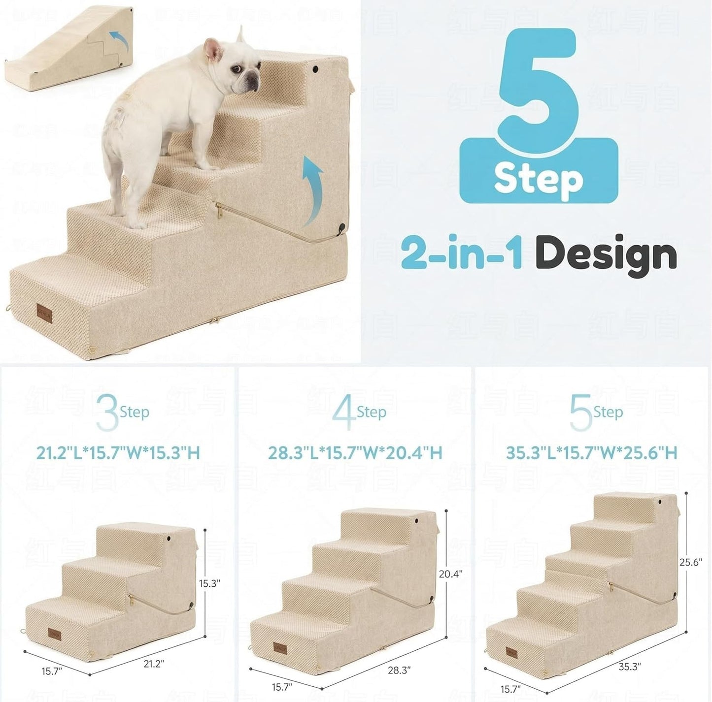4-Step Dog Stair and Ramp for Small Dogs and Cats, Pet Steps for Bed with Non-Slip Bottom, Grey