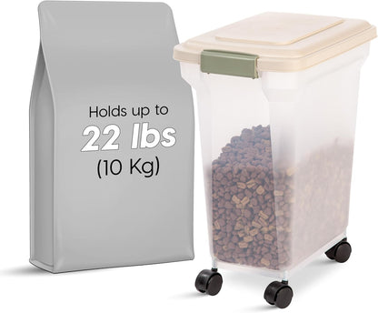 IRIS USA Dog Food Storage Container, Airtight Lid, 2-Cup Scoop, Up to 13 Pounds Pet Food Storage, Versatile Pet Food Bin, Treats, BPA Free, Gray/Dark Gray