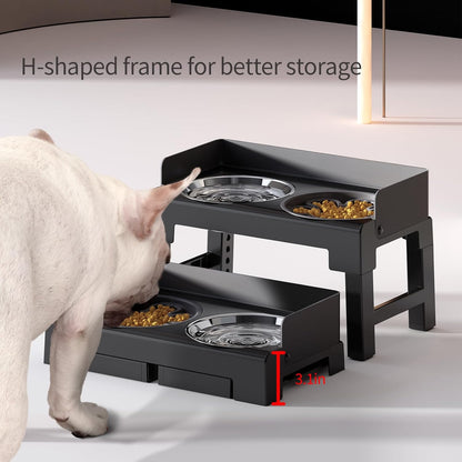PAKEWAY Elevated Dog Bowls, Spill Proof, Tiltable Dog Feeder with 2 Stainless Steel Bowls, 6 Height Adjustable Raised Bowl