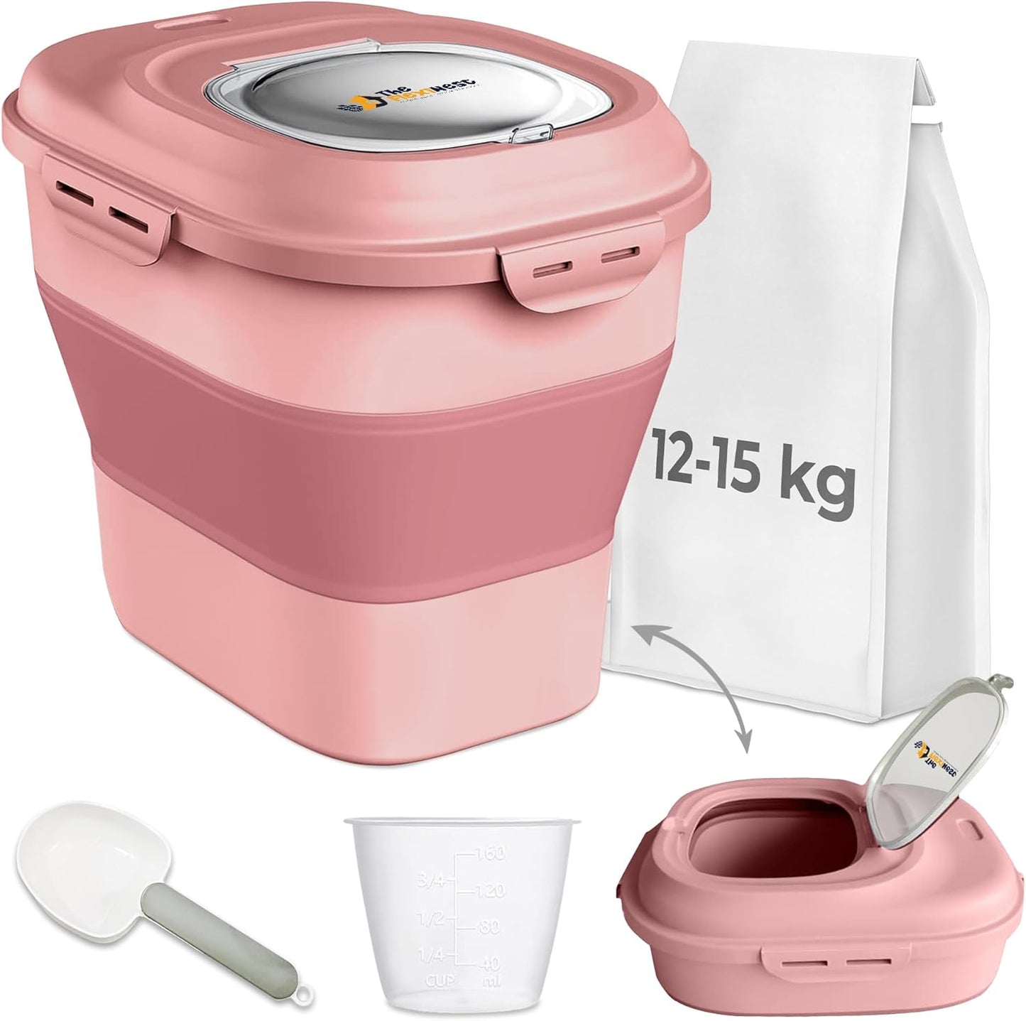Dog Food Storage Container 30-35 lb, Airtight Collapsible Cute Dog Food Container with Wheels & Scoop, Stackable Pet Food Storage Container for Dog & Cat Food