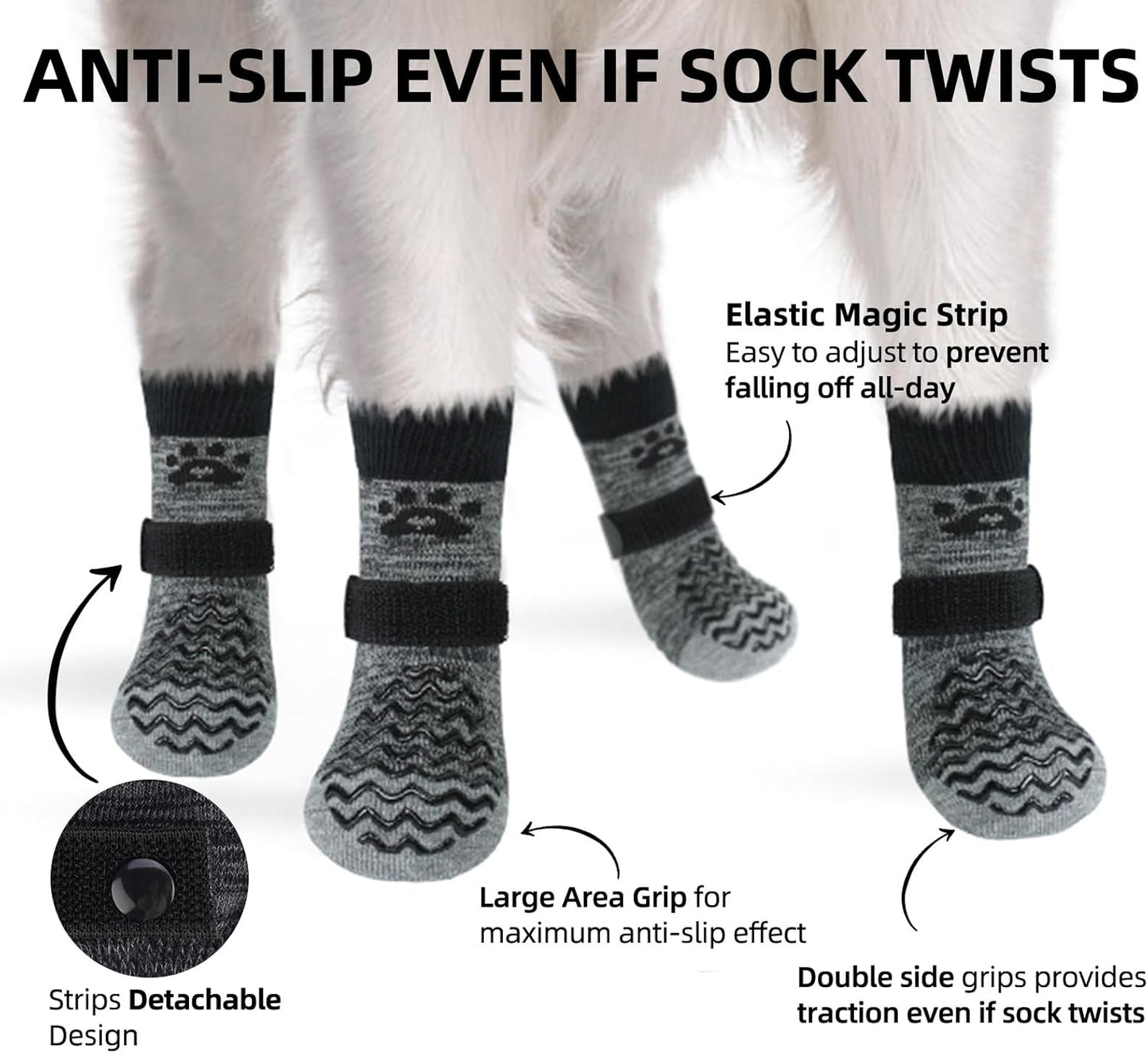 PUPTECK Anti Slip Dog Socks with Double Grippers for Hardwood Floors, Shoes for Hot/Cold Pavement, Boots & Paws Protectors to Prevent Licking, Traction Booties for Senior Small Large Dogs