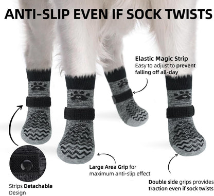 PUPTECK Anti Slip Dog Socks with Double Grippers for Hardwood Floors, Shoes for Hot/Cold Pavement, Boots & Paws Protectors to Prevent Licking, Traction Booties for Senior Small Large Dogs