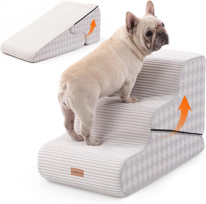Gardner Pet 4-Step Dog Stairs for Small Dogs 18.5" H, Curved 4-Step Pet Stairs, Dog Steps for High Bed (18-20 in), Couch with Durable Non-Slip Waterproof Fabric Cover and CertiPUR-US Certified Foam