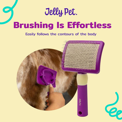 JELLY PET Pivoting Slicker Brush, Brush Head Moves, Soft Pin Slicker, Protects Skin, Prevents Irritation, Effortless Brushing of Shedding Dogs, Detangles and Desheds