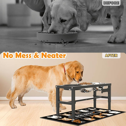 ADENGL Elevated Dog Bowls, 10" Tall Height, Raised Bowl Stand with 2 Stainless Steel Food Feeder Bowls (58oz) and Spill-Proof Mat for Medium Large and Small Breeds