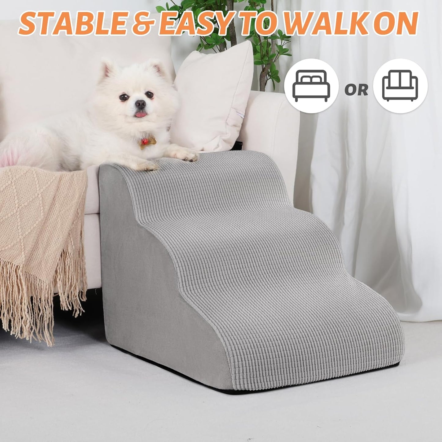Aodisman 3-Step Dog Ramp and Stairs for Sofa and Chair - Non-Slip Sturdy Pet Steps for Small Dogs and Cats,15.7" H,Grey
