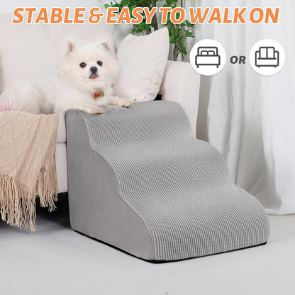 Aodisman 3-Step Dog Ramp and Stairs for Sofa and Chair - Non-Slip Sturdy Pet Steps for Small Dogs and Cats,15.7" H,Grey