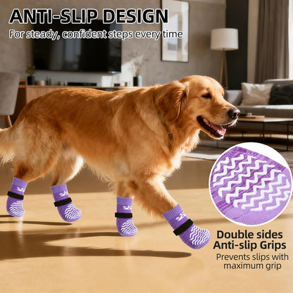 PUPTECK Anti Slip Dog Socks with Double Grippers for Hardwood Floors, Shoes for Hot/Cold Pavement, Boots & Paws Protectors to Prevent Licking, Traction Booties for Senior Small Large Dogs