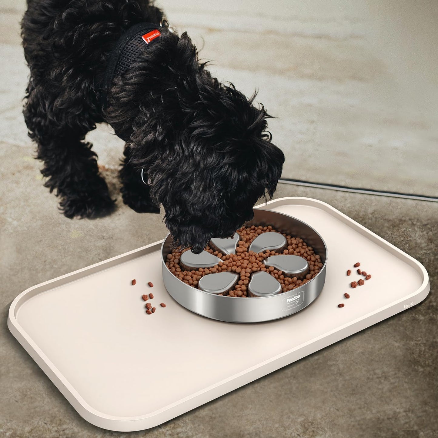 Pet Feeding Mat [Warped Resistant Raised Edge], Water-Proof Silicone Placement for Food Water Bowls, Anti-Slip Base Protect Floor, BPA-Free&Dishwasher-Safe [23.5x13.5inch Large, Gray]