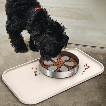 Pet Feeding Mat [Warped Resistant Raised Edge], Water-Proof Silicone Placement for Food Water Bowls, Anti-Slip Base Protect Floor, BPA-Free&Dishwasher-Safe [23.5x13.5inch Large, Gray]