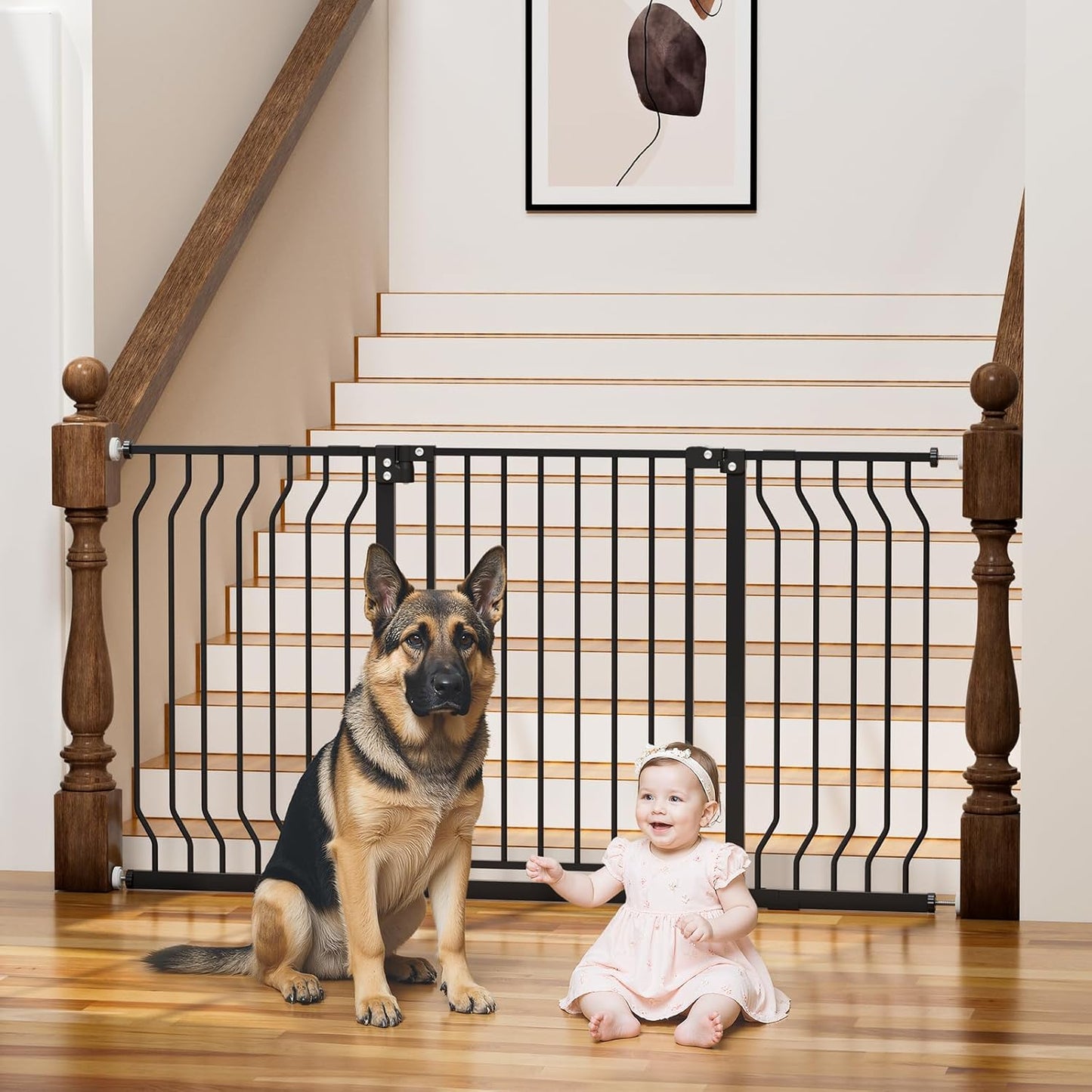 29-43" Baby Gate for Stairs, Baby Safety Essentials, Auto Close Gate for Doorways, Easy Install Pressure Mounted Dog Gate Indoor, Pet Gates for Dogs, White