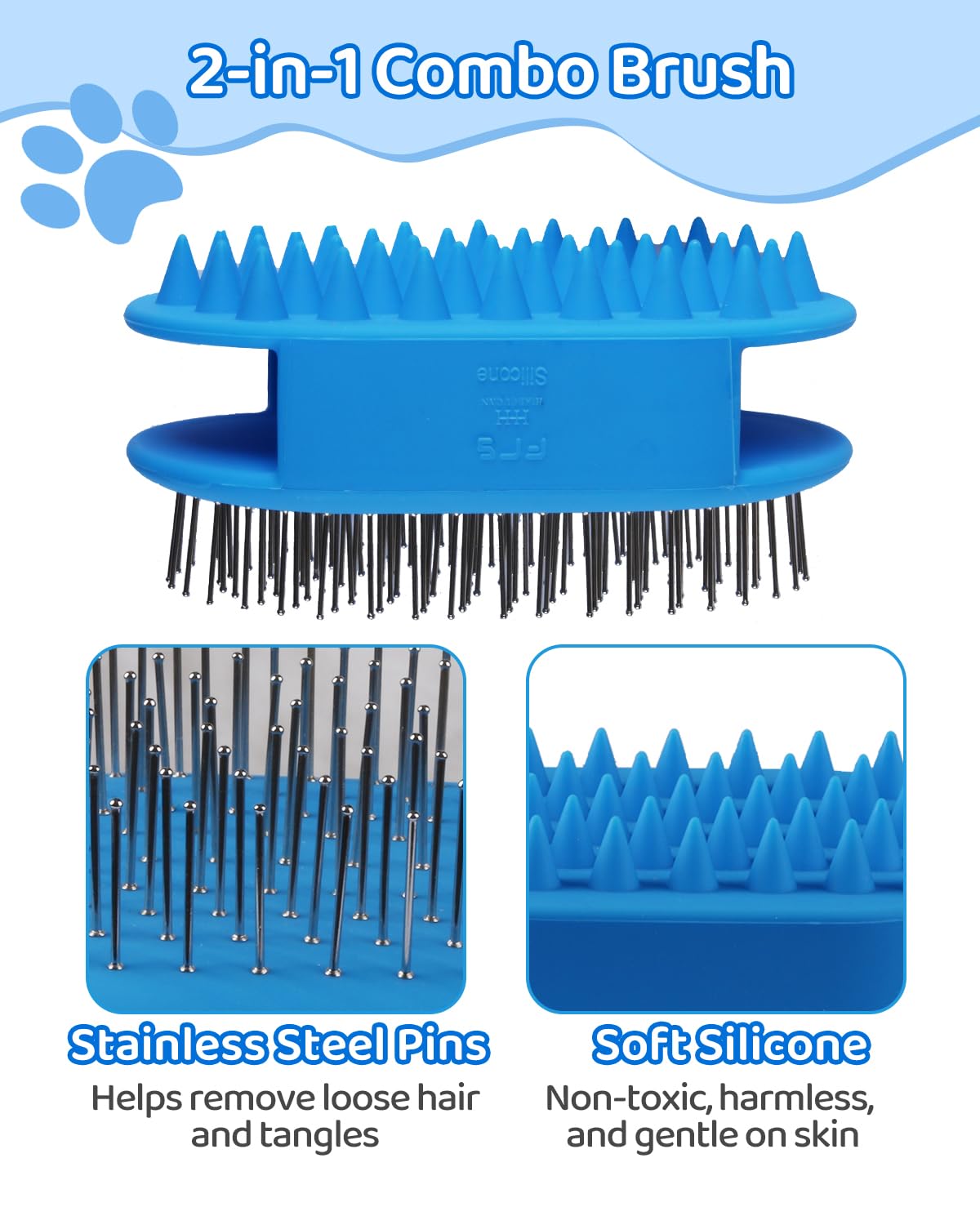 Double-Sided Dog Brush for Shedding, Silicone Dog Brush for Long Haired Dogs, Deshedding Brush Pet Brushing Comb for Grooming, Massage & Skin Care Brush - Pet Supplies