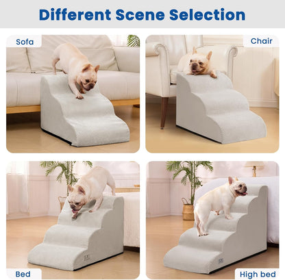 Airpanda Dog Stairs for Small Dogs and Cats – 3 Step Pet Ramp for Couch & Sofa, Non-Slip Dog Steps for Pets, Washable Cover, High-Density Support Foam for Easy Climbing,Beige