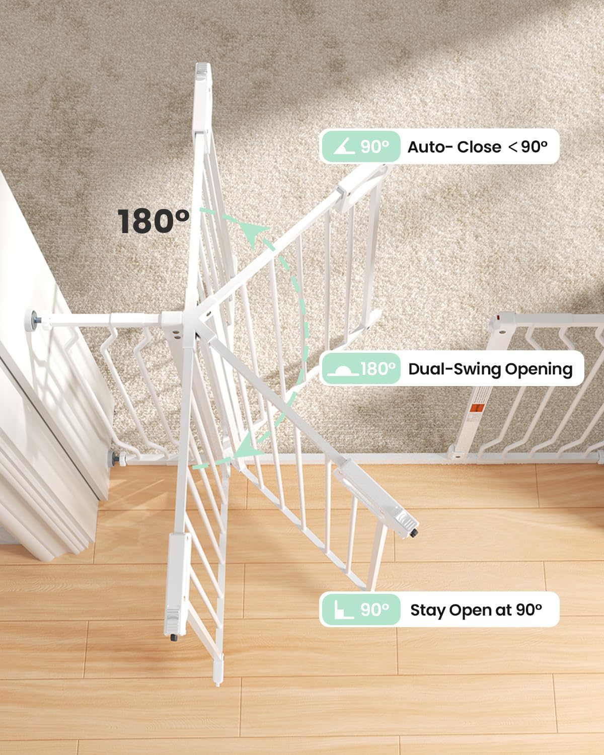 Mom's Choice-GROWNSY Baby Gate for Stairs, 30.5"-43" Pressure Mounted Pet Gate for Doorways-Auto Close Dog Gate for The House-Easy Installation & Walk Thru Wide Safety Gate, Black