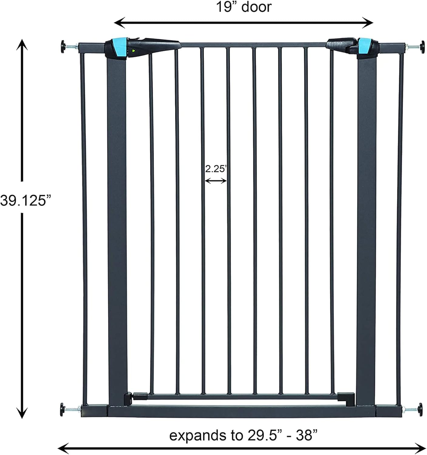 MidWest Homes for Pets 39 Inches Tall Walk-Though Steel Pet Gate, Pressure Mounted Dog Gatewith Glow Strip Measures 29-38 Inches Wide & Includes Two 3-Inch-Wide Extensions, Graphite