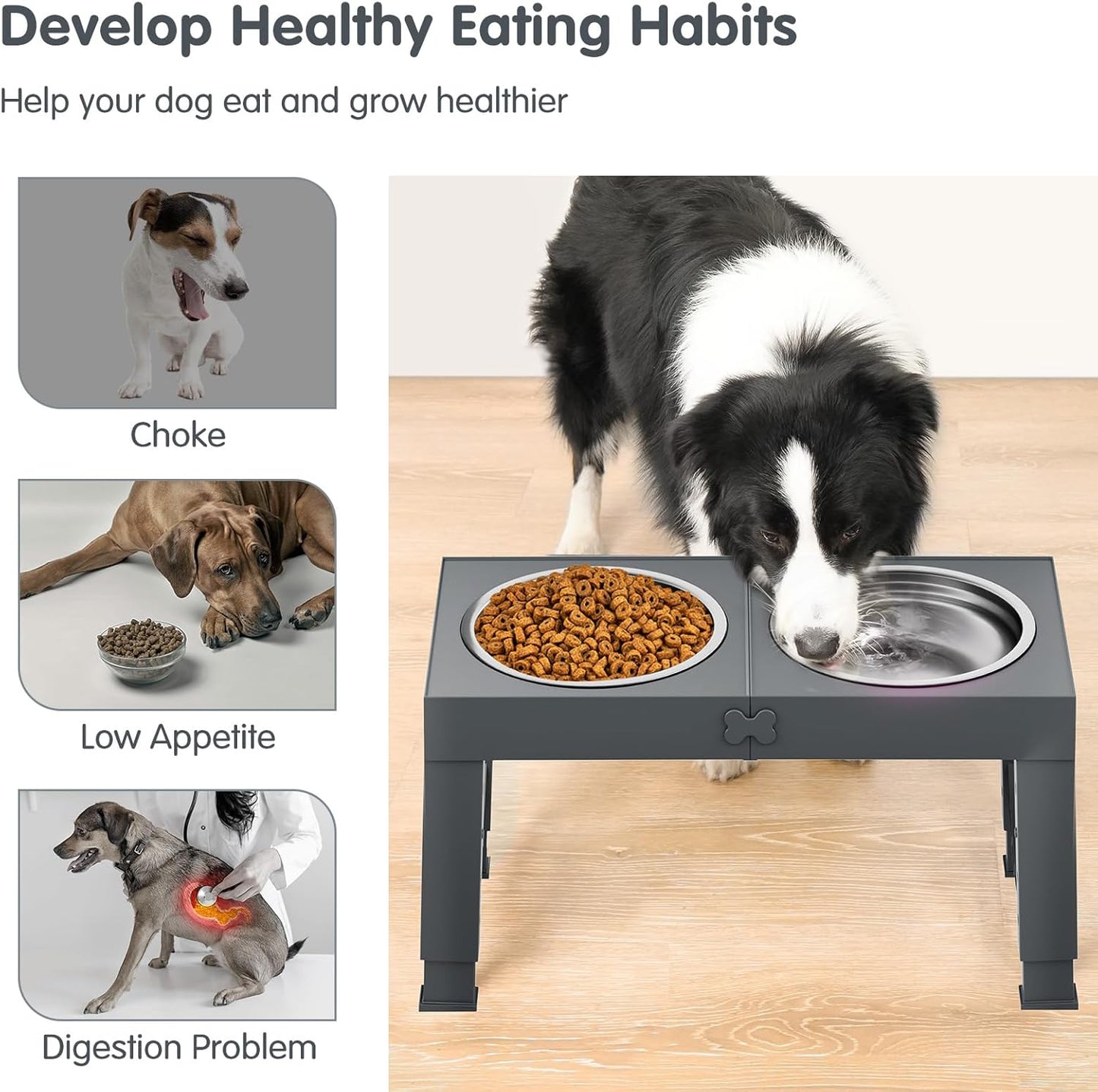 XIAZ Elevated Dog Bowls Large Breed Raised Dogs Bowl Stand Large/Medium Sized Dog Slow Feeder Dogs Bowls Food Water Stands 5 Heights Adjustable 9/11/12/14in Pet Feeder Dish Station