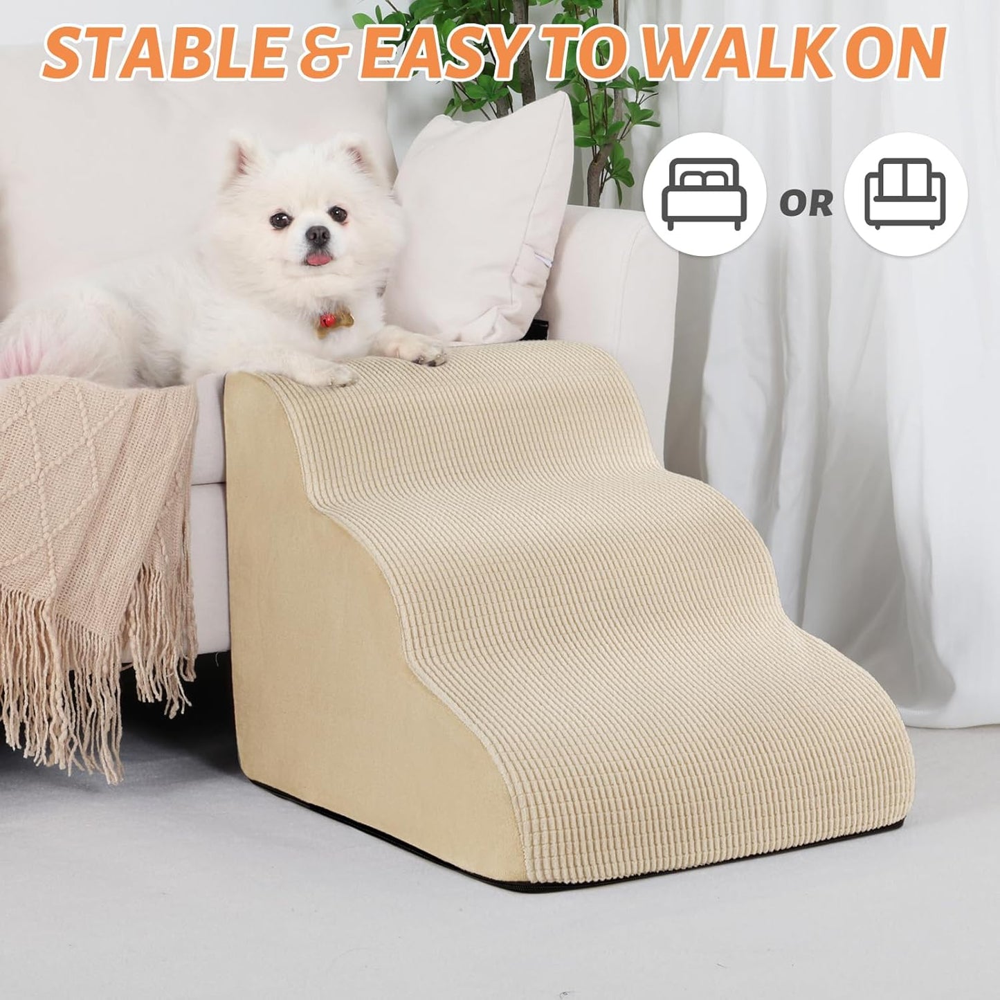 Aodisman 3-Step Dog Ramp and Stairs for Sofa and Chair - Non-Slip Sturdy Pet Steps for Small Dogs and Cats,15.7" H,Grey