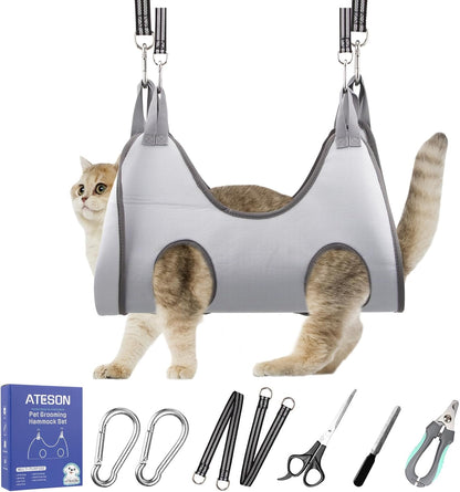 ATESON Pet Grooming Hammock with Nail Clippers/Nail Trimmers/Grooming Scissors, Dog Grooming Harness for Nail Trimming, Pet Grooming Sling Helper
