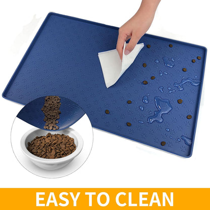 Ptlom Pet Placemat for Dog and Cat, Mat for Prevent Food and Water Overflow, Suitable for Small, Medium and Big Pet, 18" 12", Grey, Silicone