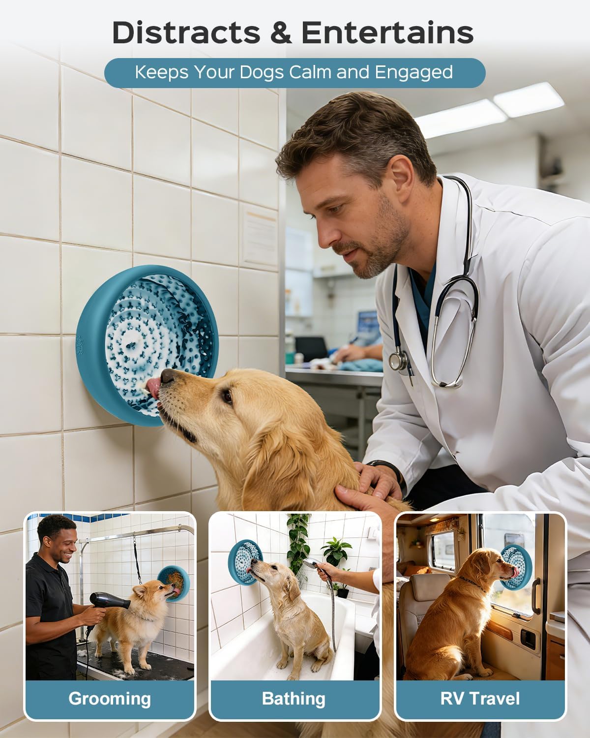Dog Lick Bowl for Dogs, Lick Mat, Slow Feeder Lick Bowl with Strong Suction, BPA-Free Silicone, Freeze Licking Bowl for Anxiety Relief, Enrichment & Distraction, Dishwasher Safe