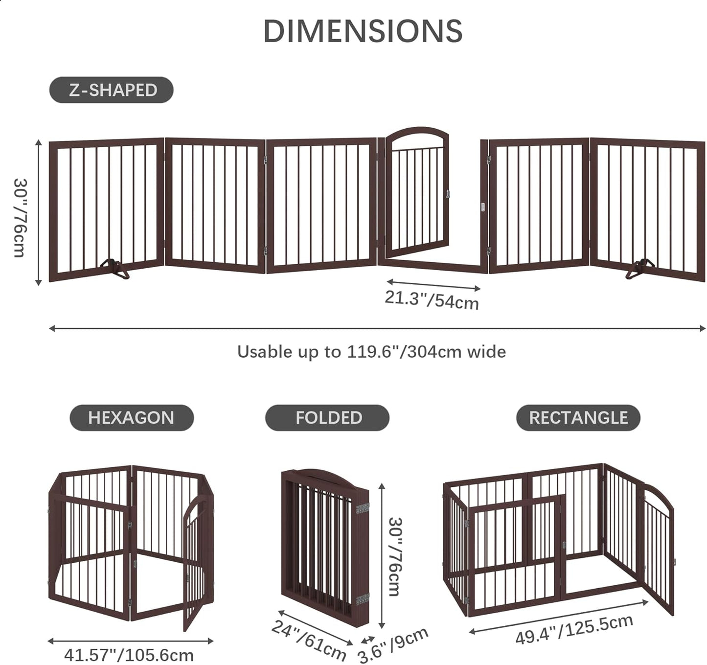 JSB 96-inch Extra Wide 30-inch Tall Dog gate with Door Walk Through, Freestanding Pet Gate for Halls, Stairs & Home, Pet Puppy Safety Dog Fence with 2PCS Support Feet (Black)