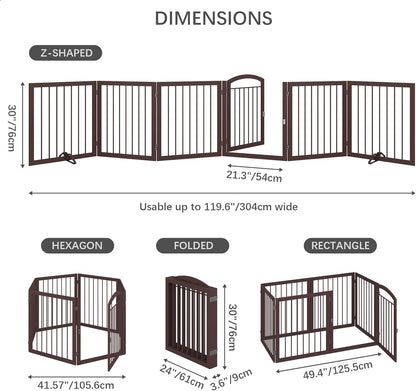JSB 96-inch Extra Wide 30-inch Tall Dog gate with Door Walk Through, Freestanding Pet Gate for Halls, Stairs & Home, Pet Puppy Safety Dog Fence with 2PCS Support Feet (Black)