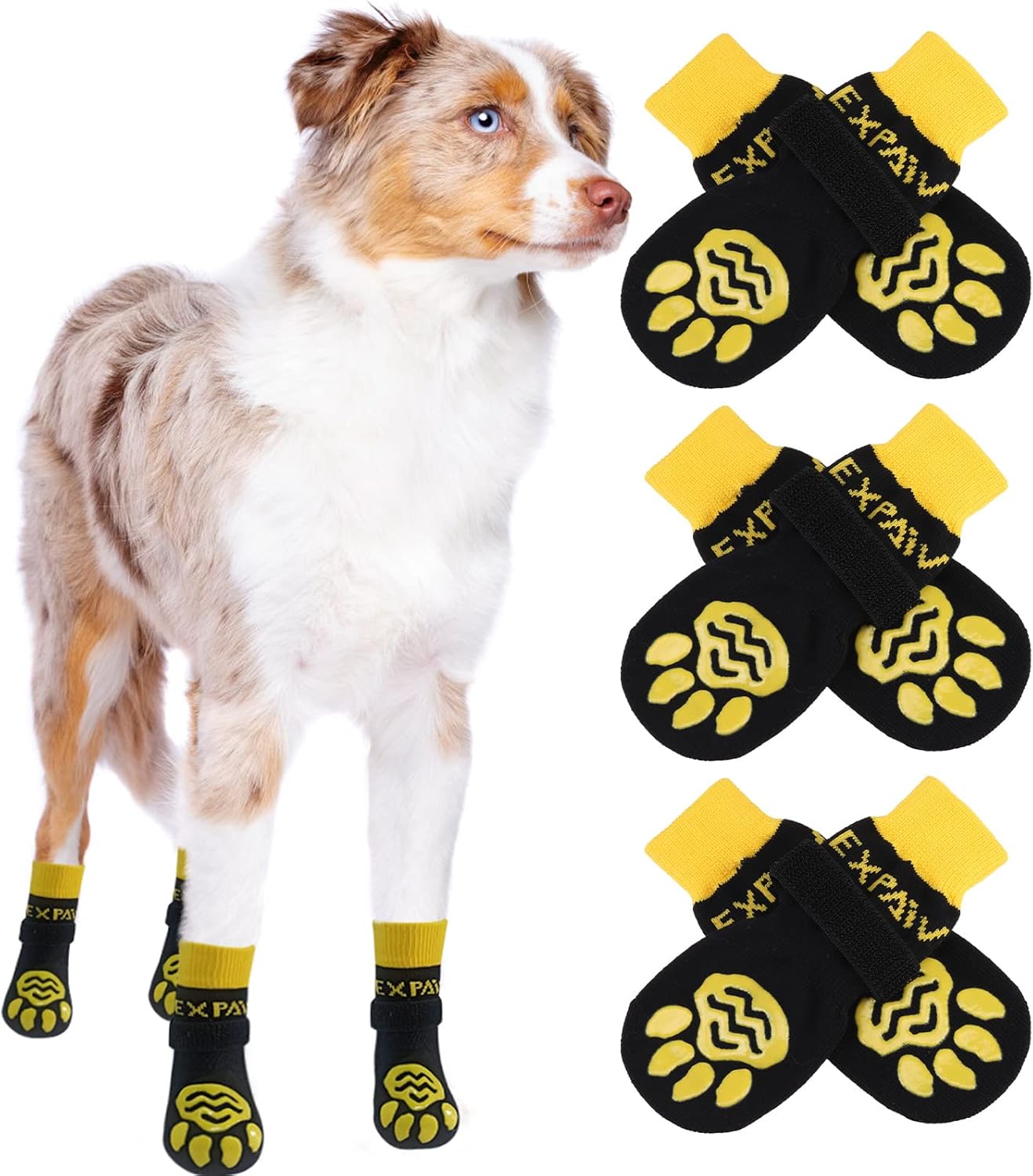 EXPAWLORER 6Pcs Anti-Slip Dog Socks to Prevent Licking Paws,Dog Shoes for Hot Pavement,Dog Booties Traction Control on Hardwood Floor,Boots & Paw Protectors, for Puppy Small Medium Large Senior Dogs
