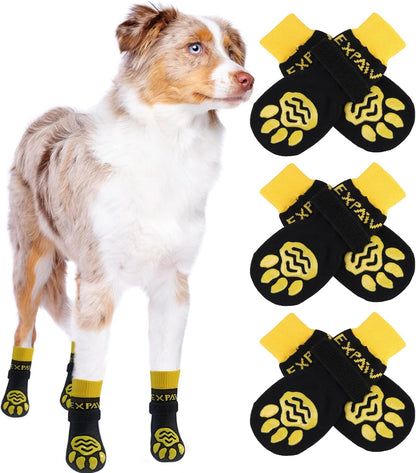 EXPAWLORER 6Pcs Anti-Slip Dog Socks to Prevent Licking Paws,Dog Shoes for Hot Pavement,Dog Booties Traction Control on Hardwood Floor,Boots & Paw Protectors, for Puppy Small Medium Large Senior Dogs