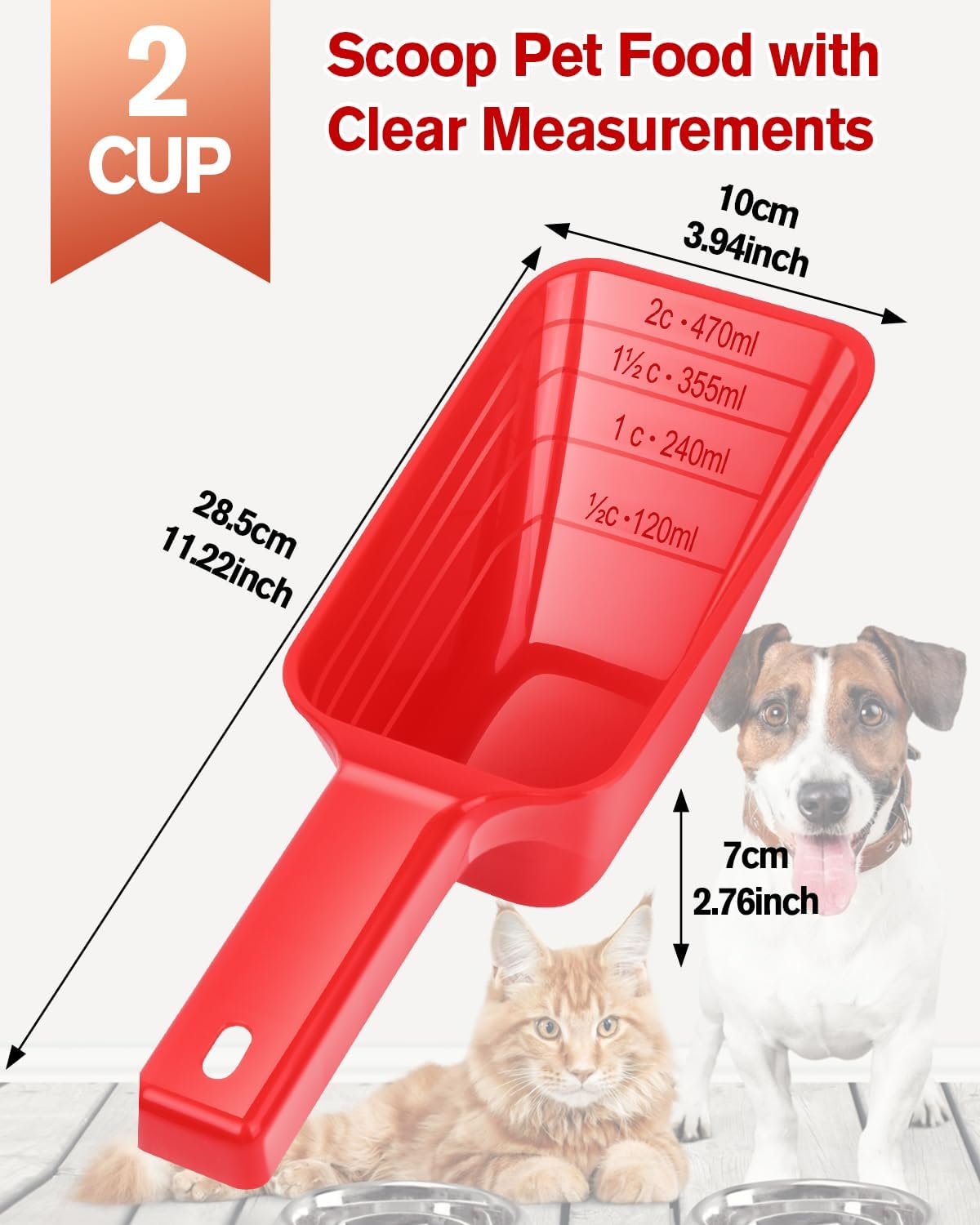 2 Cup Dog Food Scoop(2 Pack), Plastic Pet Food Scoop with Measuring Lines for Accurate Pet Food Portions,Dishwasher Safe (Black)