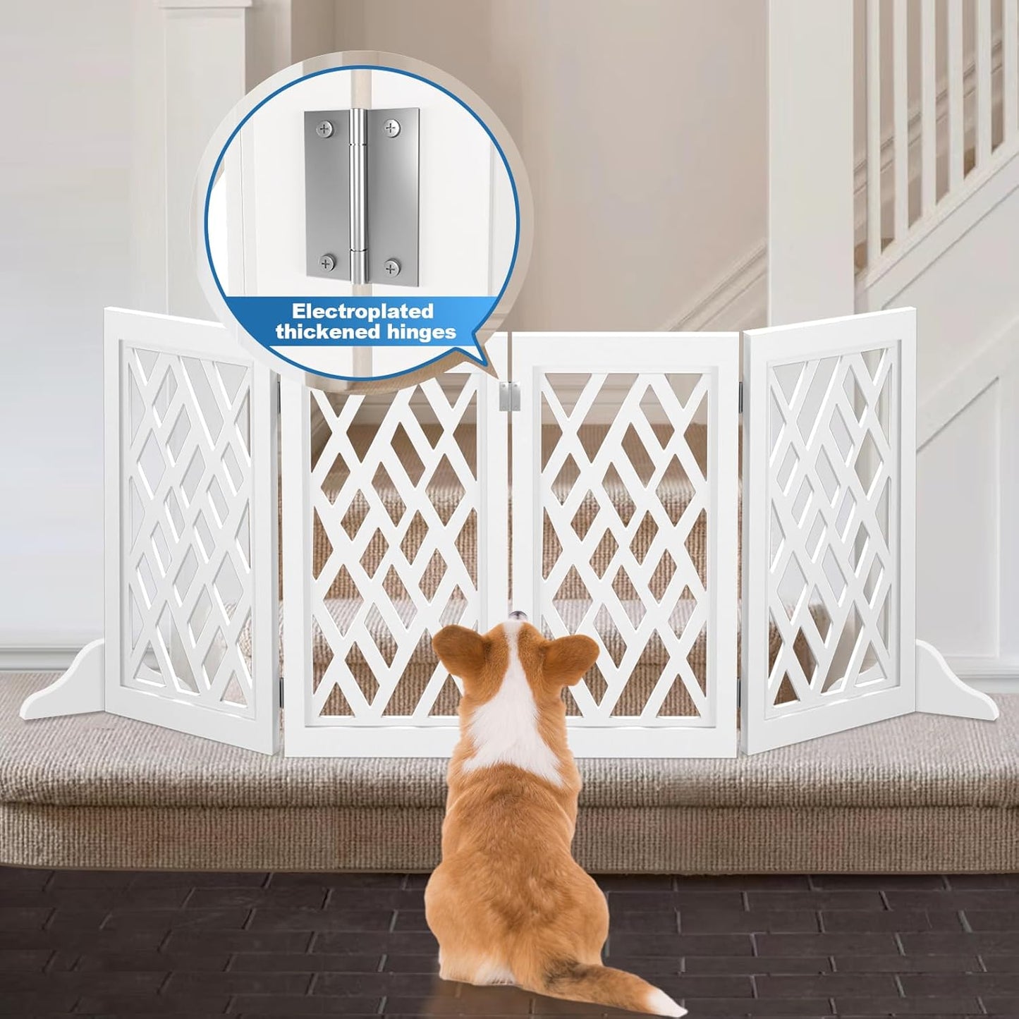 Cut-Out Design 16" Short Dog Gate for Small Dogs, Foldable Retractable Puppy Gate Indoor - Freestanding Lightweight Pet Barrier for Doorways, Stairs, Hallways (Extends to 41", White)