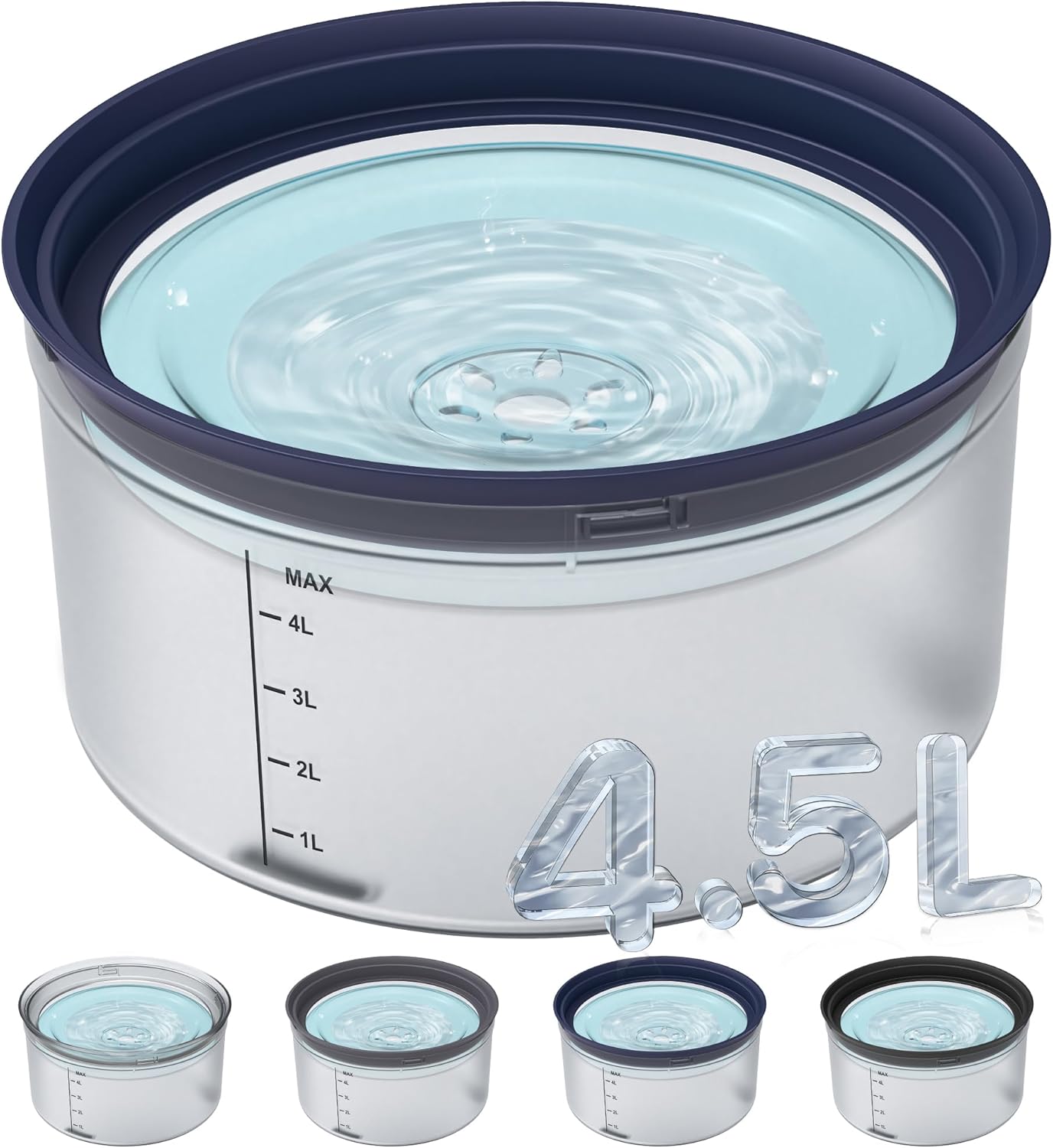Decflow 1.2Gallon Dog Water Bowl No Spill, 4.5L Large Capacity Spill Proof Dog Bowls with Transparent Floating Disk, No Splash Slow Drinking Dog Bowl for Sloppy Messy Drinkers (Clear)