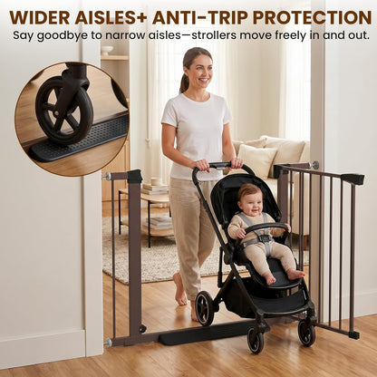 Baby Gate for Stairs, 29.7-40.6" Auto Close Dog Gate Indoor for Doorways, Dual-Lock Design, Adjustable Pet Gate No Drilling with Walk Thru Door for Hallways, Stroller Friendly, Black