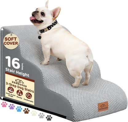 Zerbuger Dog Ramp and Stair for Bed 16" H-20 H,3-Step Cat Stair for Sofa and Chair,4-Step Dog Ramp for High Bed and Window,Durable Nonslip Fabric Cover for Indoor (Purple-20 H, Pet Friendly, 4)