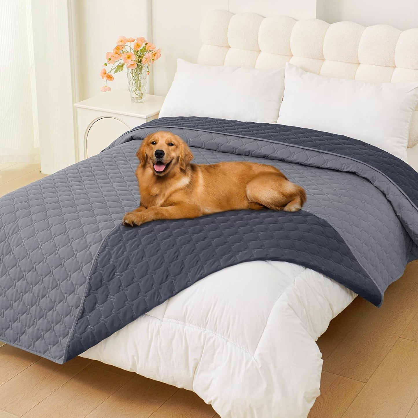 Smiry Waterproof Dog Bed Cover Blanket 30x70, Soft Reversible Pet Blanket, Washable Leakproof Cats Dogs Couch Cover for Sofa, Couch, Furniture, Grey/Dark Grey