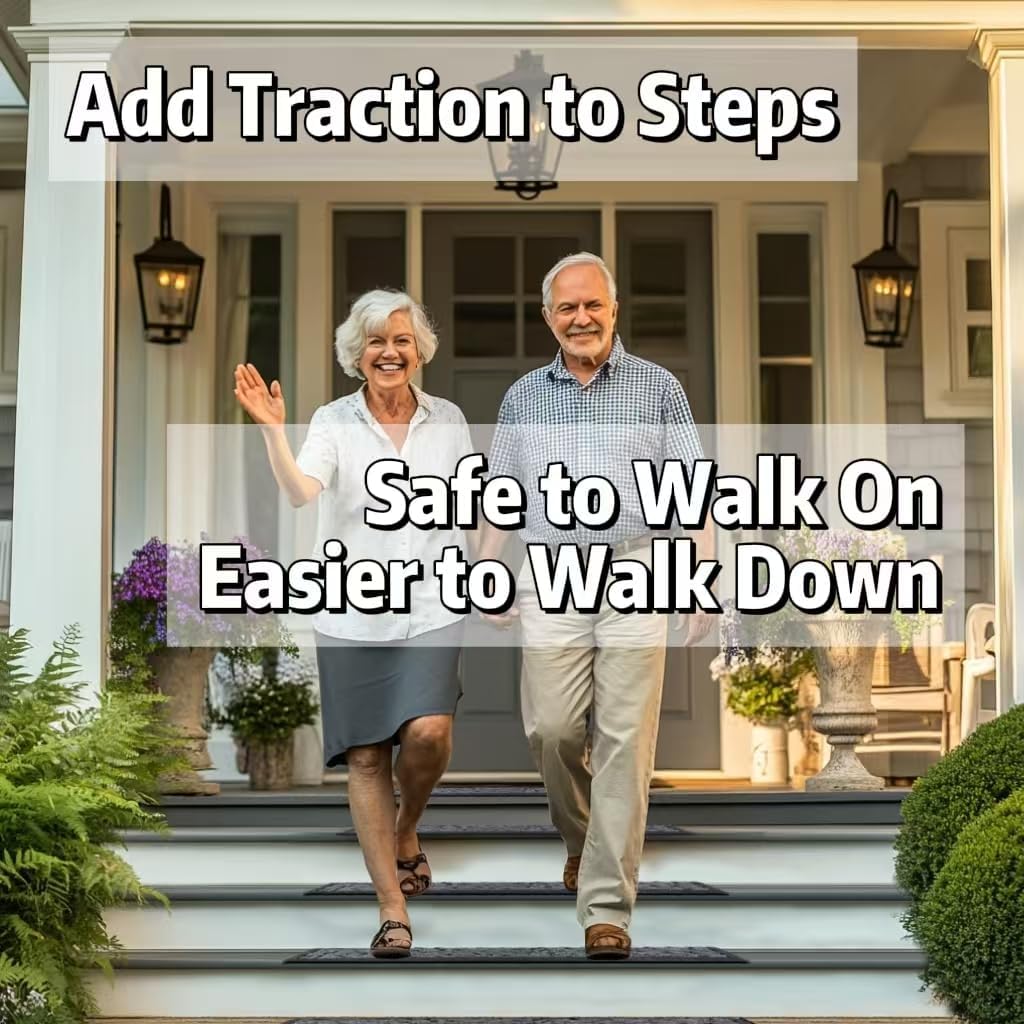Aucuda Stair Treads Outdoor for Elders and Dogs on Wooden Steps, 30" x 8.5" (2pcs )Non Slip Stair Runner Rug Heat Insulation Rubber Backing, Gray Floral Staircase Mat Carpet for Indoor Grip Farmhouse.