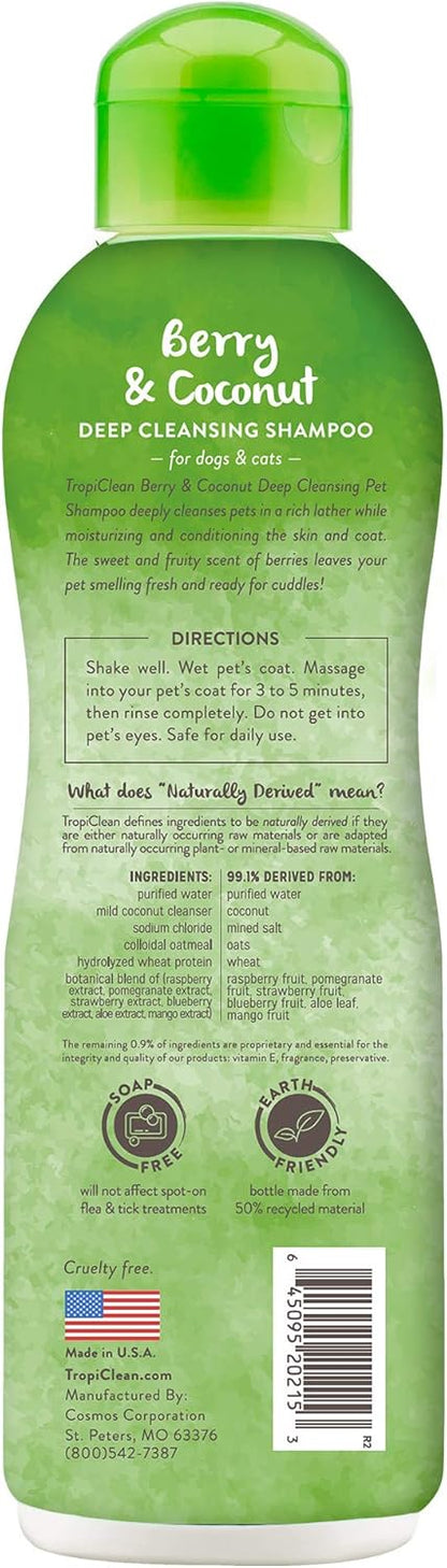 TropiClean Deshedding Dog Shampoo, Fast-Acting Shedding Control & Coat Softener, Puppy Safe, Made in USA, Lime & Coconut Scent, Cat Friendly, 20oz.
