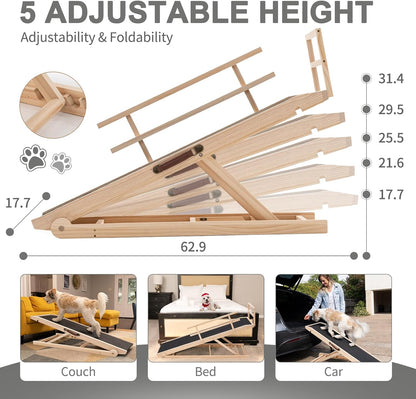 ABORON Antislip Dog Ramp, Adjustable Folding Pet Ramp for Small & Large Old Dogs & Cats, High Traction Portable Rubber Paw Ramps, Supports up to 200 lbs, Used for Bed Couch SUV, 39.3'' Long